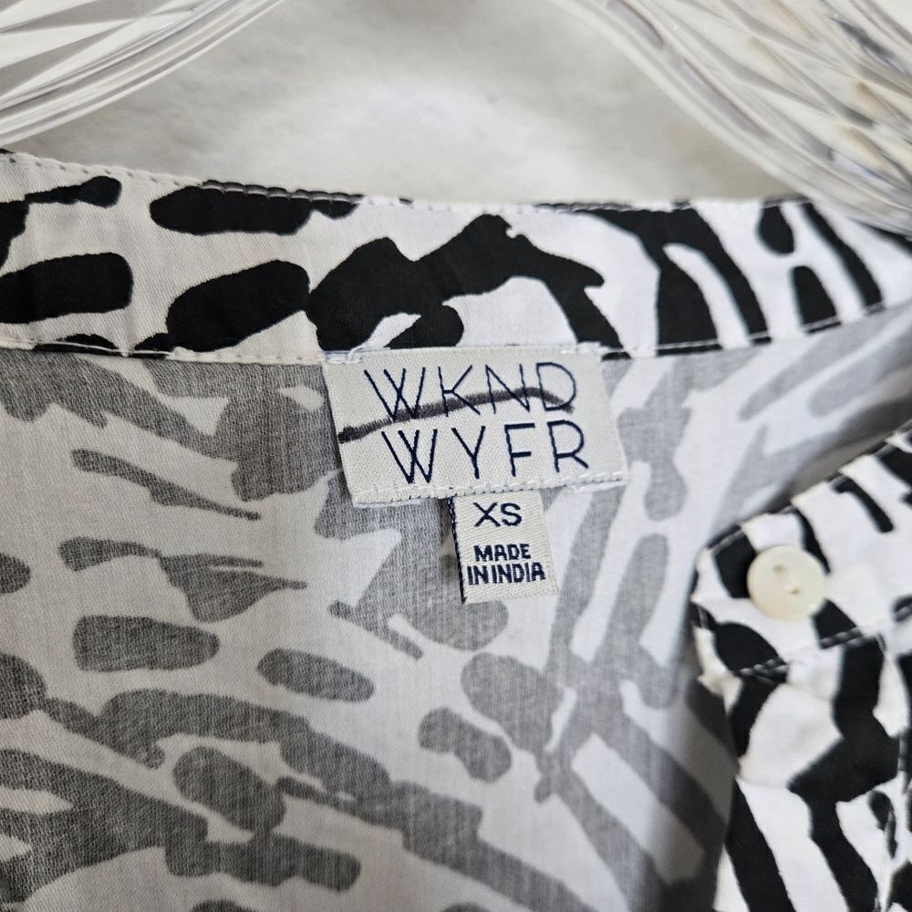 WKND WYFR Stylish Black & White Patterned Dress Long Puff Sleeves Size XS - Picture 9 of 10
